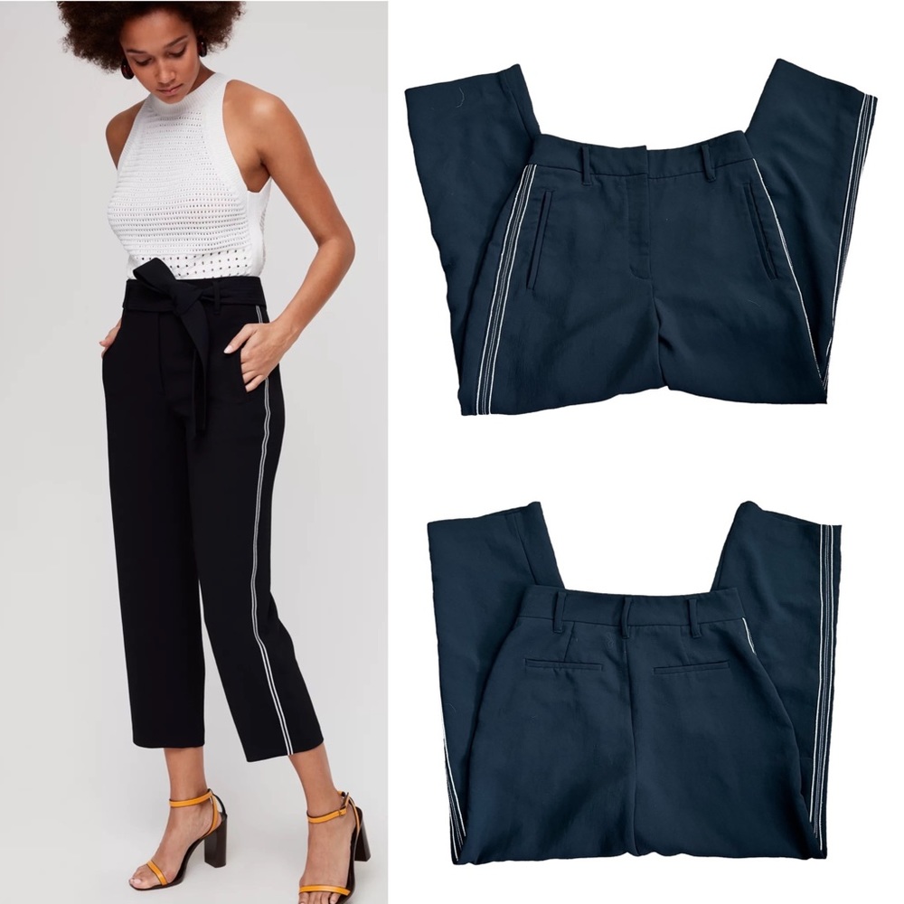 Aritzia Wilfred Black Tie-Front Pant White Striped Sided Trouser Size 8 - Picture 1 of 16